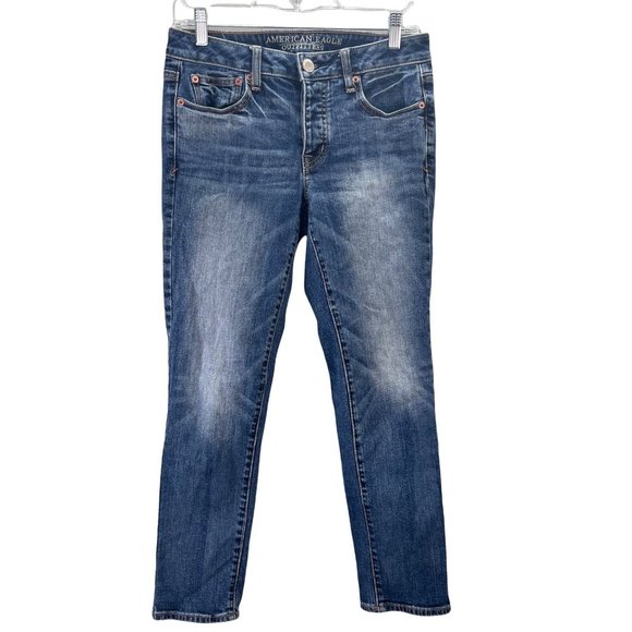American Eagle Boy Crop Stretch Jeans size 2 Blue Denim 29x26 - Picture 1 of 5